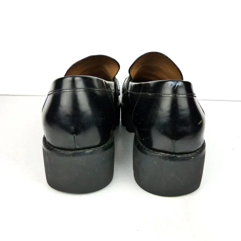 Tory Burch Everly Loafers Black Leather Mini Chunky Lug Sole Women 9.5 M Preppy